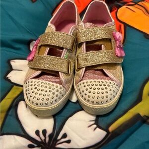 Skechers Kids Glitter Bow Sneakers - Pink & Gold